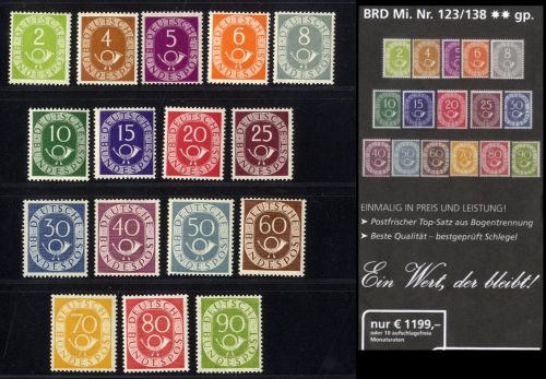 Bund, MiNr. 123-138 Posthornsatz postfrisch tadellos geprüft Schlegel BPP