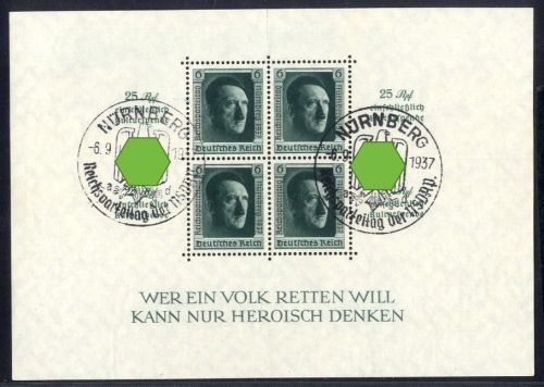 Deutsches Reich, Block 9 gestempelt - SST NÜRNBERG Reichsparteitag 1937