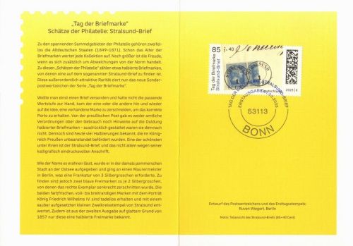 BUND 3752 Tag der Briefmarke: Stralsund-Brief - ESST Ministerkarte