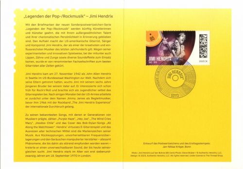 BUND 3780 - JIMI HENDRIX Legenden der Pop- und Rockmusik - ESST Ministerkarte
