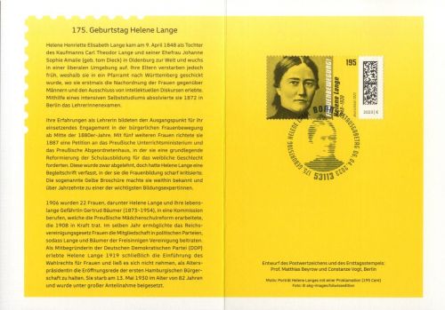 BUND 3761 - 175. Geburtstag von Helene Lange - ESST Ministerkarte
