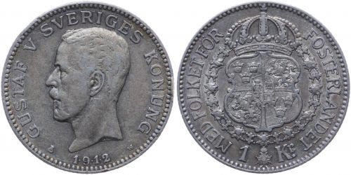 Schweden, 1 Krone 1912, König Gustav V., KM 786.1, ss-vz