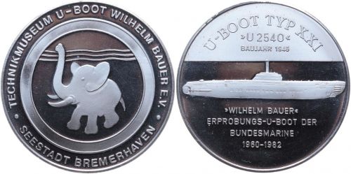 Bremerhaven Medaille 1982 U-Boot Typ XXI - U 2540 - Technikmuseum Wilhelm Bauer PP