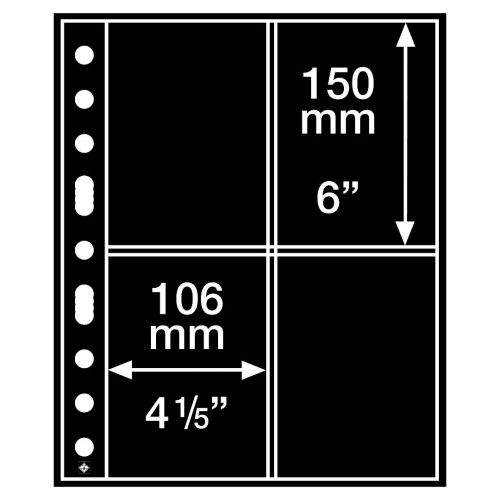 5 GRANDE Kunststoffhüllen schwarz 240 x 312 mm, 4er Einteilung für Postkarten