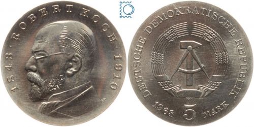 DDR 5 Mark 1968 - Robert Koch - stempelglanz - J.1522