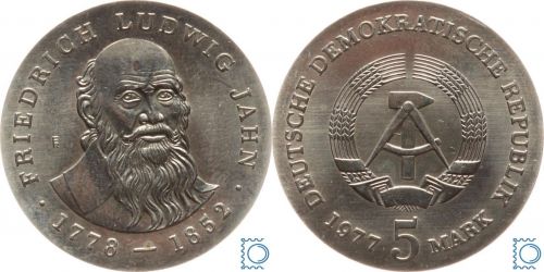 DDR 5 Mark 1977 - Turnvater Ludwig Jahn - stempelglanz - J.1564