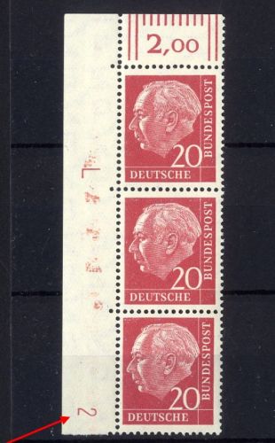 Bund 185 y W DZ 2 Druckerzeichen "L" Ecke Eckrand postfrisch - Heuss lumogen