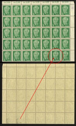 DDR, MiNr. 322 za XII postfrisch, 35er Bogenteil mit PF I, geprüft Ruscher BPP
