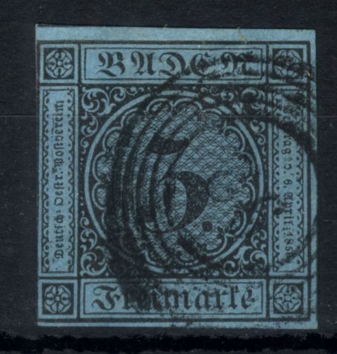 Baden 1858 - Michel Nr. 8 a - 3 Kreuzer gestempelt - Freimarke Wappen