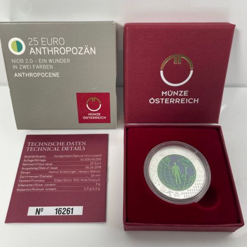 Österreich 25 Euro 2018 - Anthropozän - Silber / Niob - Etui, Zertifikat original