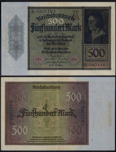 Reichsbanknote 500 Mark 1922 Berlin Reichsbank DEU-80 Ro.70 P-73 Serie E