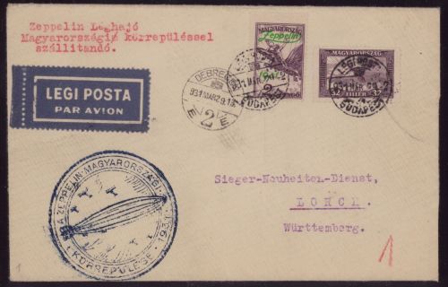 Zeppelin Brief LZ 127 Landungsfahrt nach Ungarn Ungarische Post Sieger 102 Bb