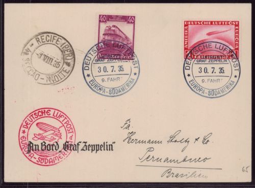 Zeppelin Brief LZ 127 9. Südamerikafahrt 1935 Bordpost Sieger 313 A
