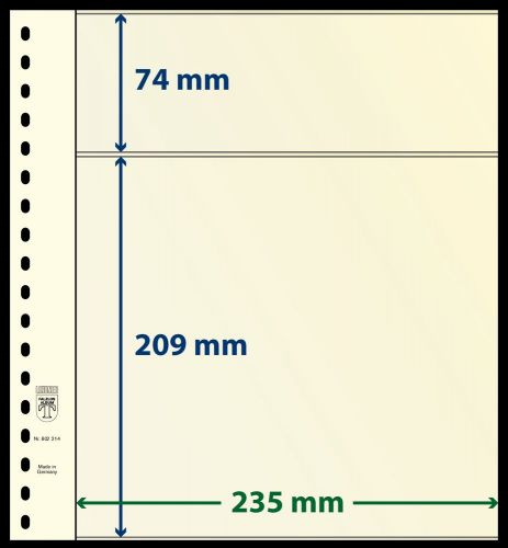 10 LINDNER-T Blanko-Blätter mit 2 Streifen: 74 mm | 209 mm