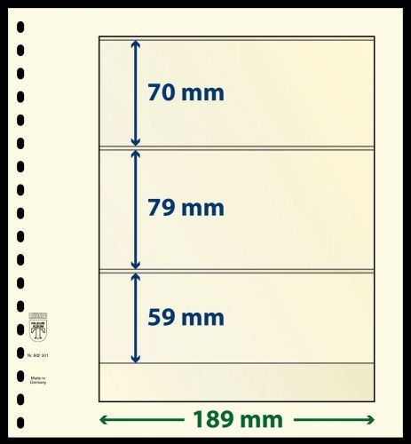 10 LINDNER-T Blanko-Blätter mit 3 Streifen: 70 | 59 | 79 mm
