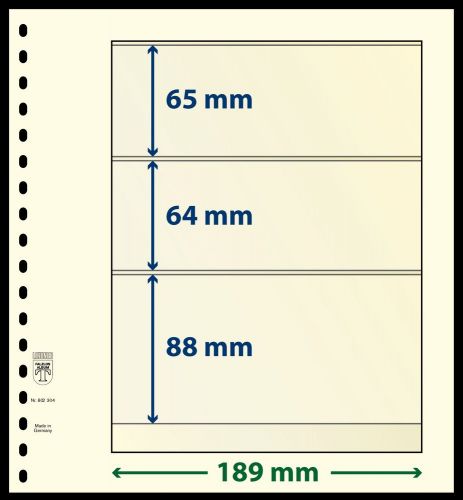 10 LINDNER-T Blanko-Blätter mit 3 Streifen: 65 | 64 | 88 mm