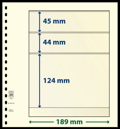 10 LINDNER-T Blanko-Blätter mit 3 Streifen: 45 | 44 | 126 mm