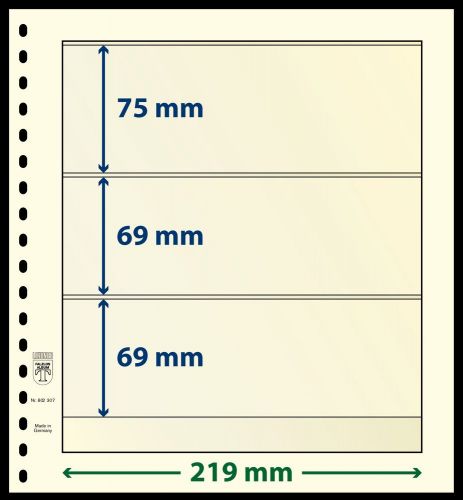 10 LINDNER-T Blanko-Blätter mit 3 Streifen: 75 | 69 | 96 mm
