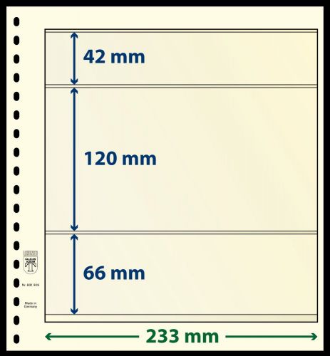 10 LINDNER-T Blanko-Blätter mit 3 Streifen: 42 | 120 | 66 mm