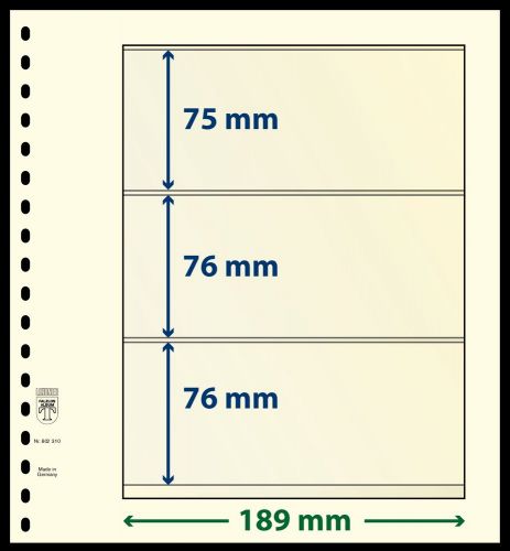 10 LINDNER-T Blanko-Blätter mit 3 Streifen: 75 | 76 | 76 mm