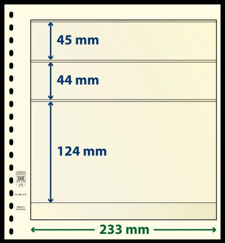 10 LINDNER-T Blanko-Blätter mit 3 Streifen: 45 | 44 | 120 mm