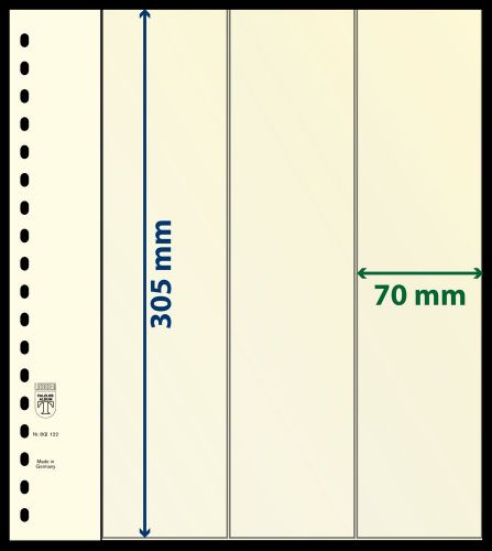 10 LINDNER-T Blanko-Blätter mit 3 senkrechten Streifen: 70 x 305 mm