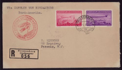Zeppelin Brief LZ 129 1. Nordamerikafahrt Liechtenstein 1936 Sieger 408 A/B