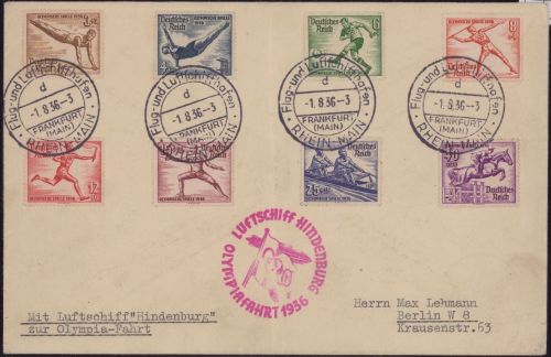 Zeppelin Brief LZ 129 Olympiafahrt Bordpost 1936 Sieger 427 Bb