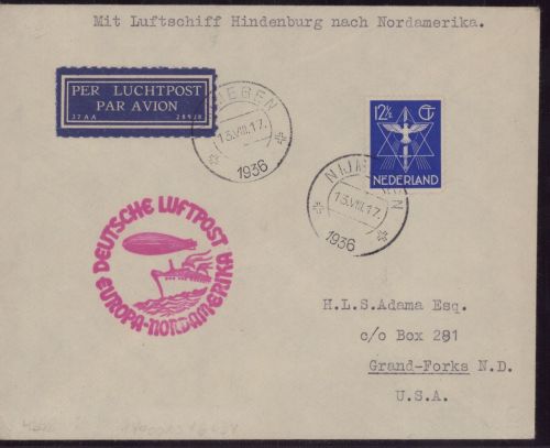 Zeppelin Brief LZ 129 Nordamerikafahrt Niederländische Zuleitungspost Sieger 430