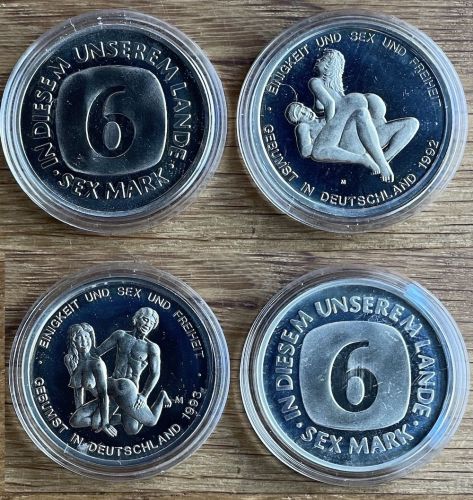 Erotik Scherzmünze - 2 x 6 Mark 1992 / 1993 - Sex Mark - Medaille