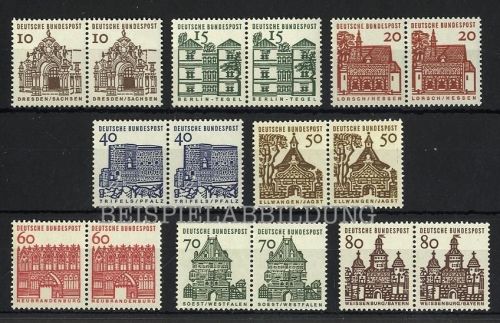 Bund, MiNr. 454-461 waagerechte Paare postfrisch - Freimarken Bauwerke