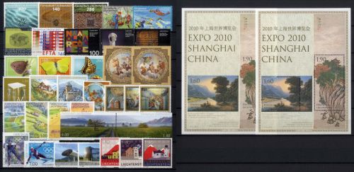 LIECHTENSTEIN LT Jahrgang 2010 postfrisch komplett inkl. Blocks + Selbstklebende