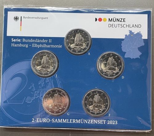BRD 5 x 2 EURO 2023 st - ADGFJ - Elbphilharmonie - OVP Blister