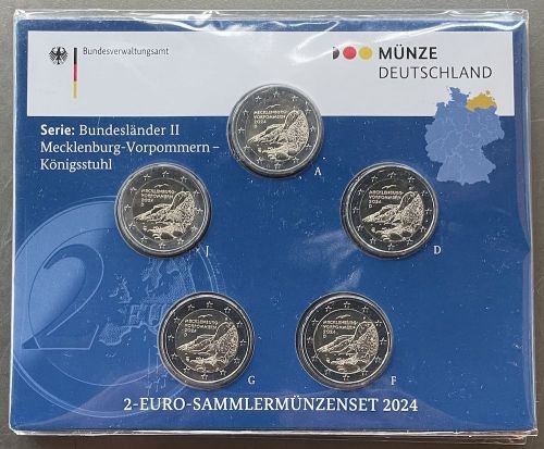 BRD 5 x 2 EURO 2024 st - ADGFJ - Königsstuhl Mecklenburg Vorpommern - OVP Blister