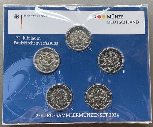 BRD 5 x 2 EURO 2024 st - ADGFJ - Paulskircheverfassung - OVP Blister