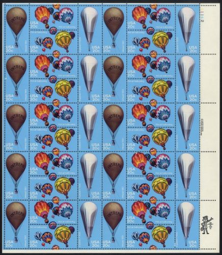 USA 1983 - MiNr. 1617-1620 postfrisch, ZD-Bogen FN 11142 - Ballons - Luftfahrt