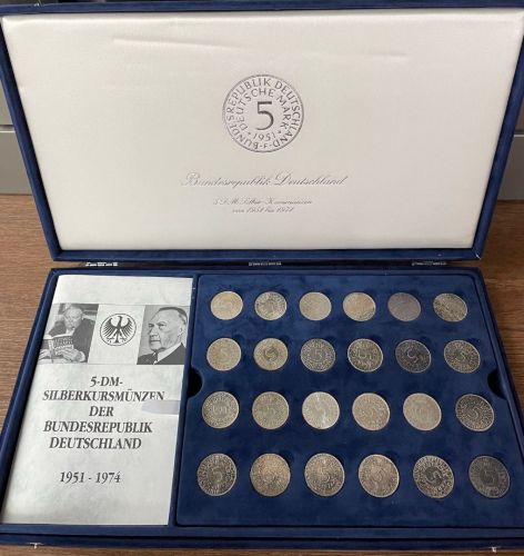 72 x 5 DM Silberadler 1951-1974 Heiermann - komplett ohne 1958 J
