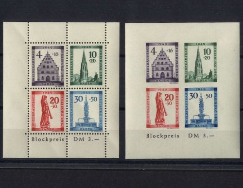 Französische Zone, Baden Block 1 A + 1 B Blockpaar postfrisch