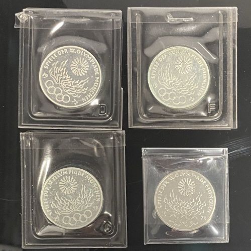 4 x 10 DM original PP - Olympiade 1972 München - Olympisches Feuer - Silber