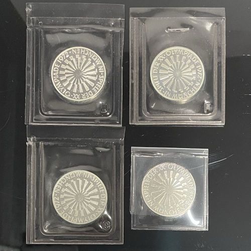 4 x 10 DM original PP - Olympiade 1972 München - SPIRALE - Silber