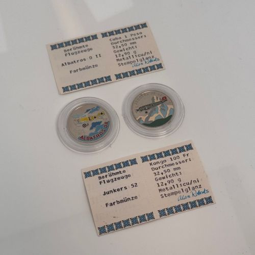 2x Farbmünze Berühmte Flugzeuge Albatros D II & Junkers 52 - 12,9g st
