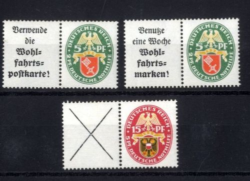 Deutsches Reich Zusammendruck W 34 / 35 / 36 postfrisch aus Nothilfe-MHB