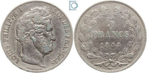 Frankreich, 5 Francs, 1844 A Paris, Louis Philippe (1830-1848)