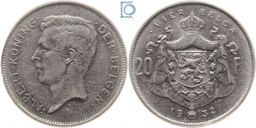 Belgien 20 Francs 1932 - Albert I. 1909-1934 - ss