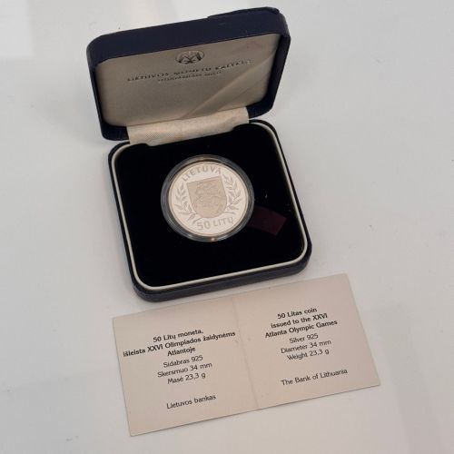 LITAUEN 50 Litu 1996 - XXVI. Olympische Spiele in Atlanta - Silbermünze PP