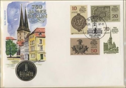 DDR Numisbrief 5 Mark Nikolaiviertel | 750 Jahre Berlin 1987 | Worbes 43