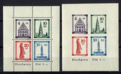 Französische Zone, Baden Block 1 A + 1 B Blockpaar postfrisch