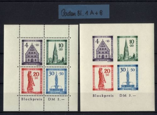 Französische Zone, Baden Block 1 A + 1 B Blockpaar postfrisch