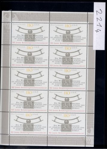 Bund, Michel Nr. 2214 Zehnerbogen postfrisch - Bundesverfassungsgericht