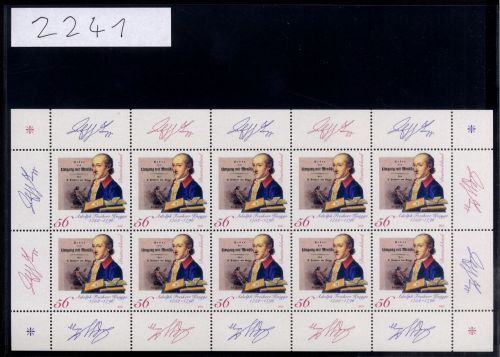 Bund, Michel Nr. 2241 Zehnerbogen postfrisch - Adolph Freiherr von Knigge